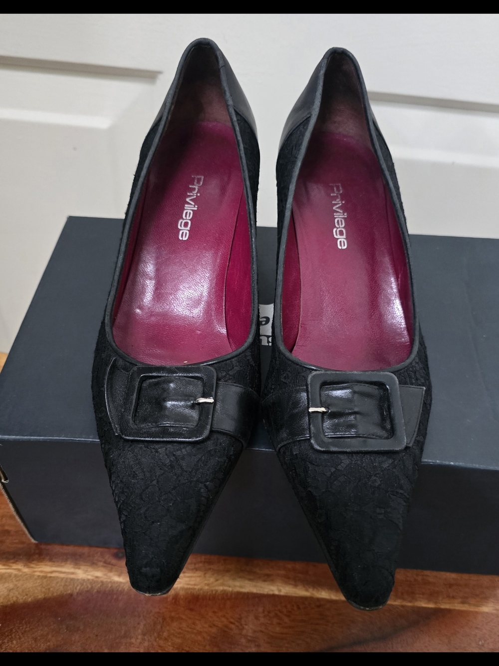 Vtg Privilege Black Women's Pointed Toe Mid-Heel Pumps Size 7.5 Made In Spain